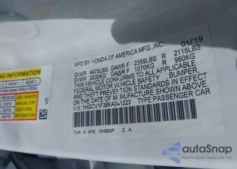 2019 Honda Accord Sport from USA, damaged, VIN 1HGCV1F38KA041223